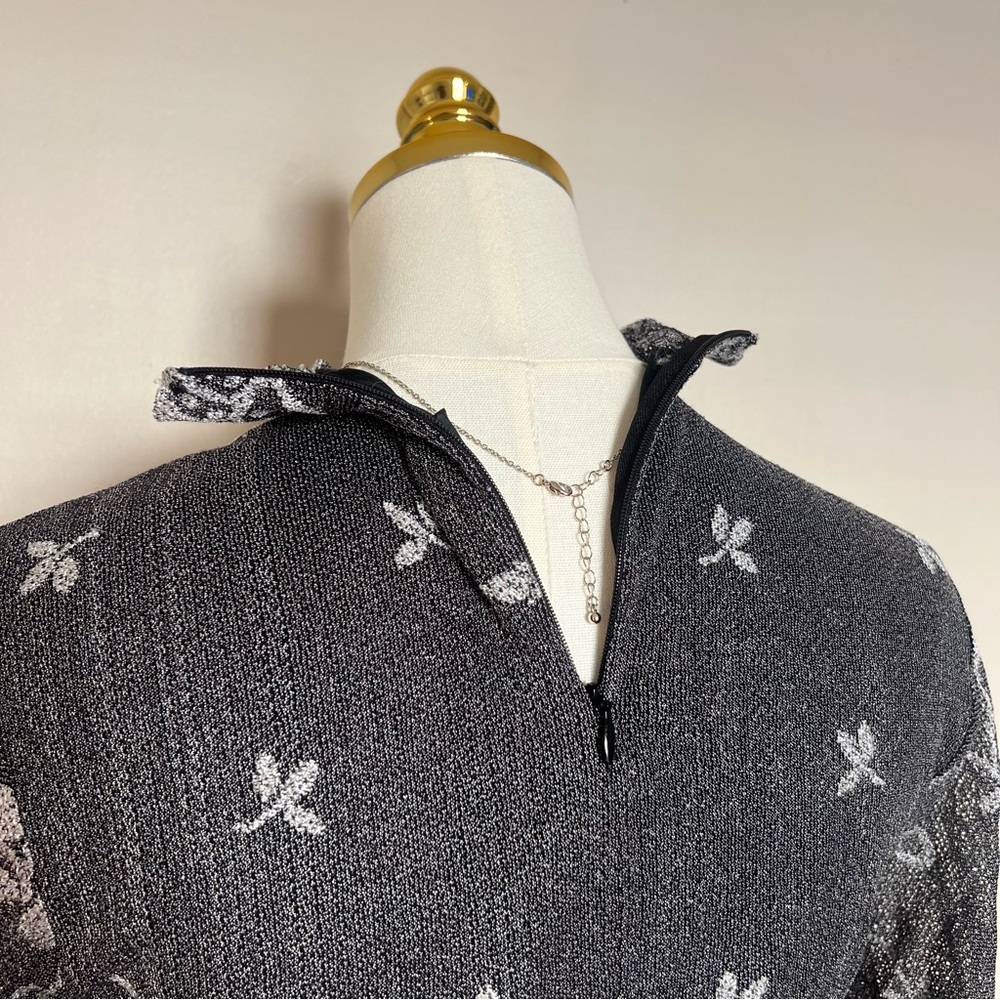 Vintage Y2K Floral Mesh Mock Neck Top Small Sheer Long Sleeve - Picture 6 of 10